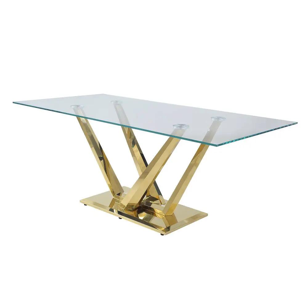 Barnard - Dining Table - Clear Glass & Mirrored Gold by Unique Piece Furniture