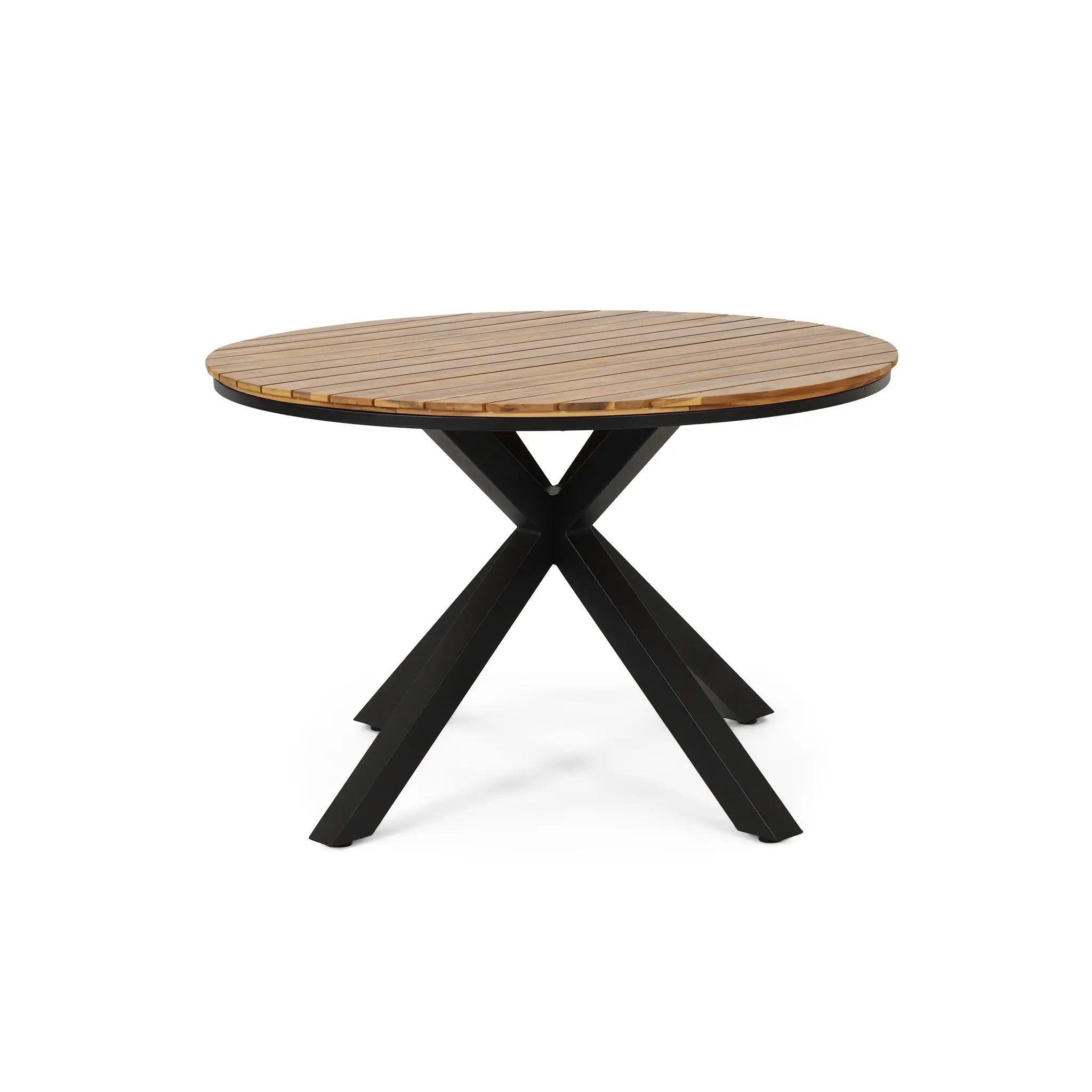 5 Piece Outdoor Dining Set With Round Table And 4 Wrapped Chairs - Black / Brown / Teak by HouseOfZazla