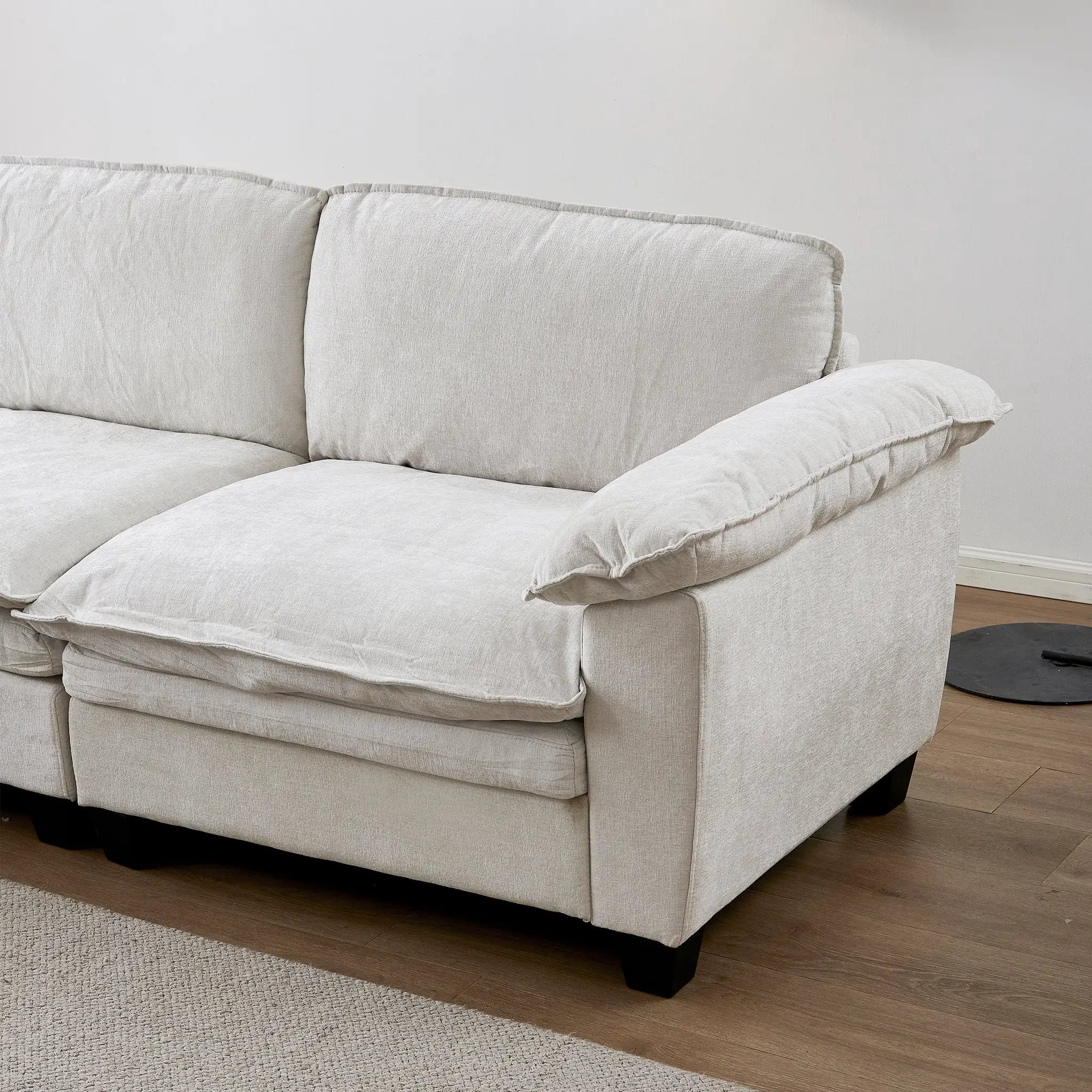 Living Room Sofa Luxury Couch with Ottoman in Soft Chenille Beige by HouseOfZazla