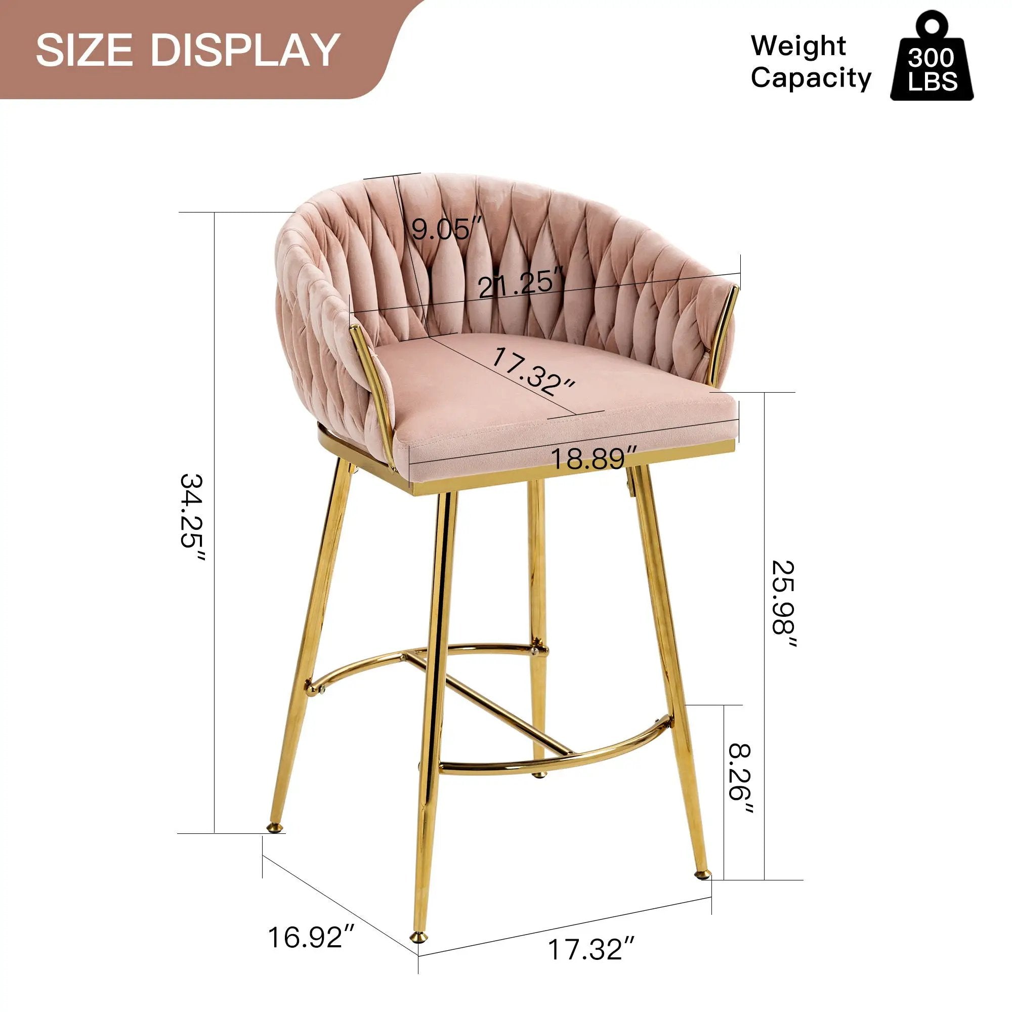 Counter Height Bar Stools Kitchen Island Counter Bar Stool With Hand - Wave Back, Golden Chromed Base And Footrest (Set of 2) - Pink by HouseOfZazla