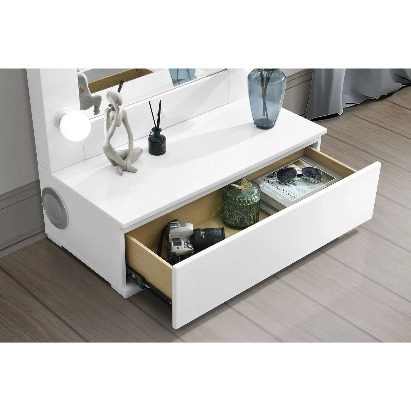 Elisa - Narrow Tall Mirror With Speaker And Drawer by HouseOfZazla