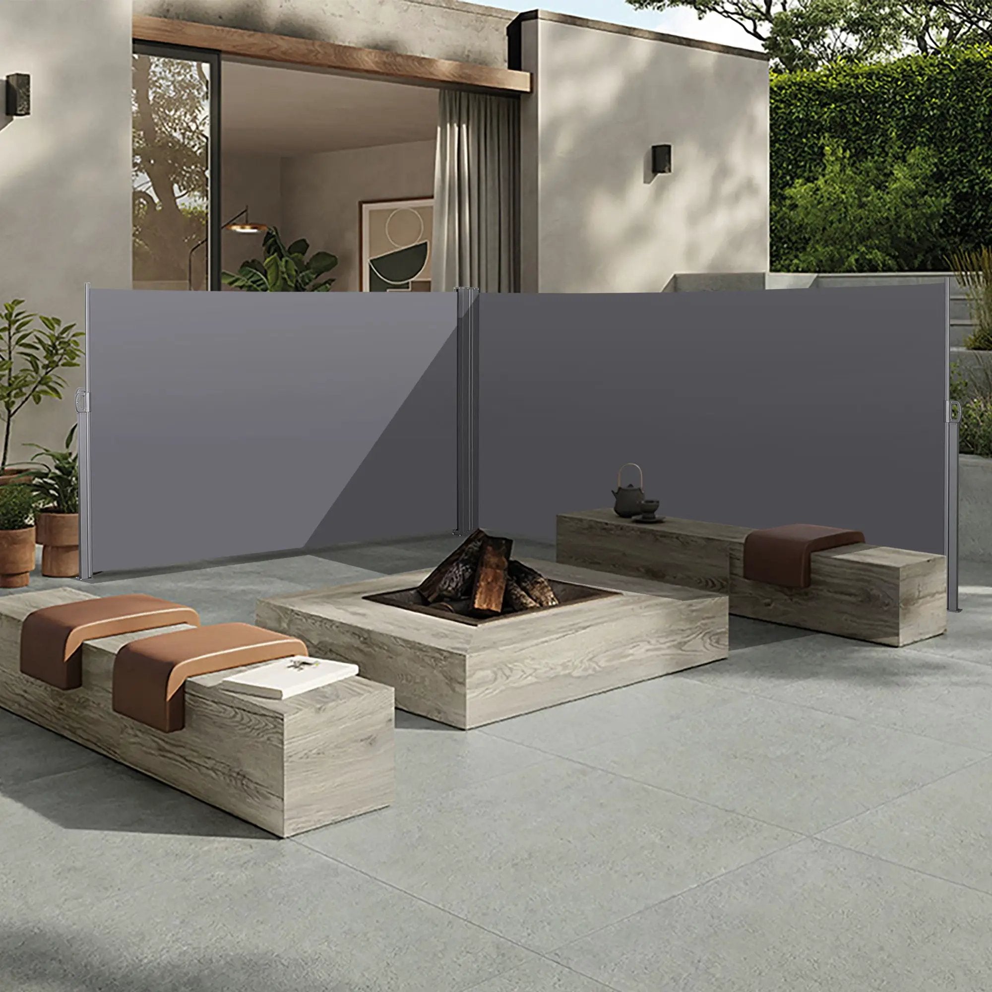 Retractable Side Awning, Waterproof & UV-Resistant, Privacy Screen Divider Roll Up Balcony - Gray by Unique Piece Furniture