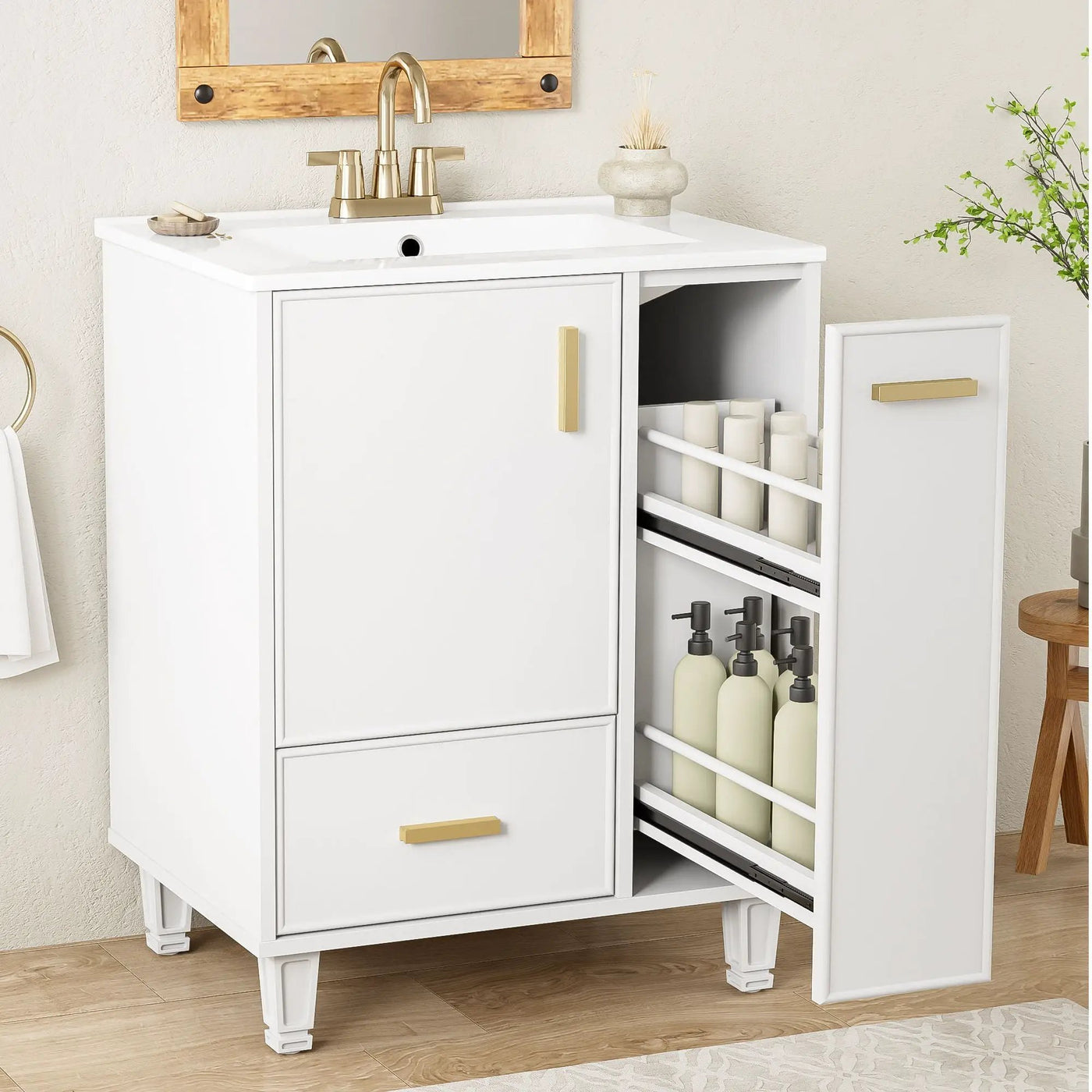Bathroom Vanity With Sink, Deep Drawer, Door Shelf, 2 Tier Basket by HouseOfZazla