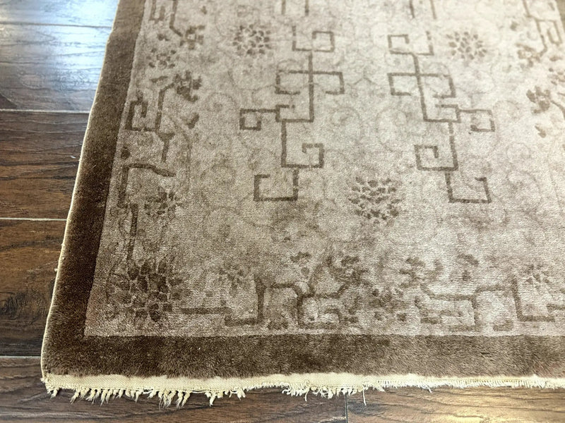 Antique Chinese Fette Rug 3x6, Taupe, Handmade Wool Chinese Carpet by Jewel Rugs