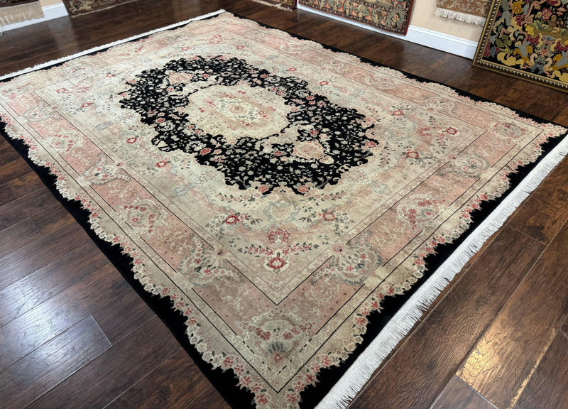 Pak Persian Tabriz Rug 8.6 x 11.6, Black Pink, Traditional Elegant Formal Oriental Carpet, Dining Room Rug, Fine 225 KPSI by Jewel Rugs