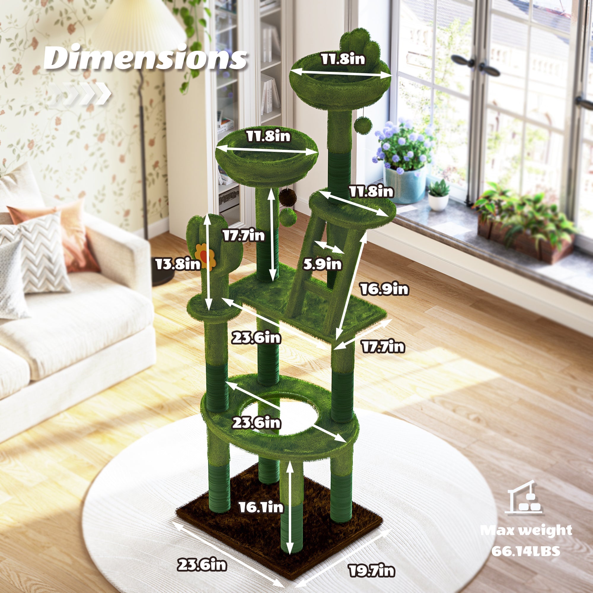 72in Cactus Cat Tree Tall Cat Tower for Indoor Cats by HouseOfZazla