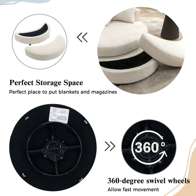 360° Swivel Accent Barrel Chair With Storage Ottoman & 4 Pillows, Modern Leisure Chair Round Accent For Living Room by HouseOfZazla