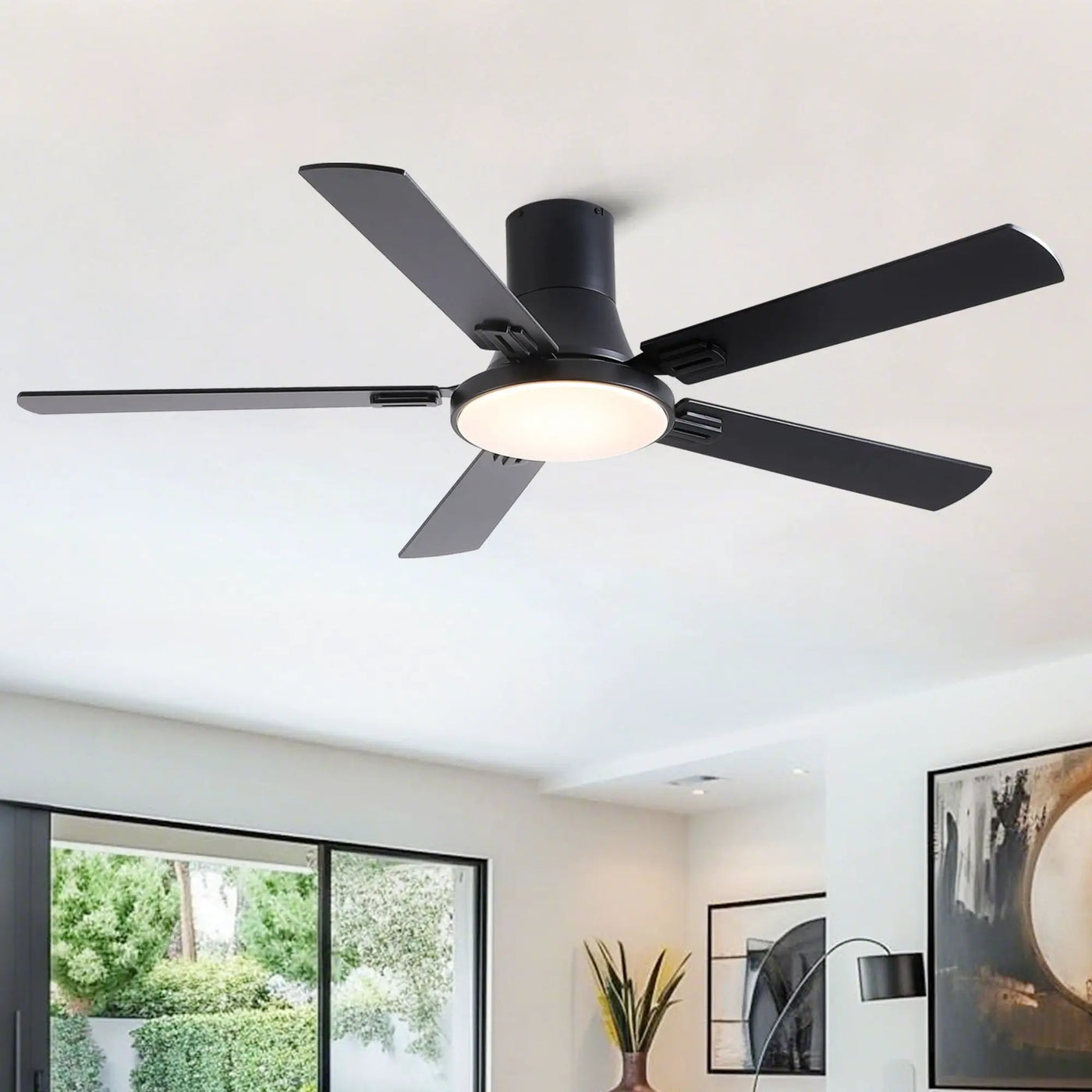Flush Mount Ceiling Fans With LED Light And Remote Control, 5 Blades by Unique Piece Furniture