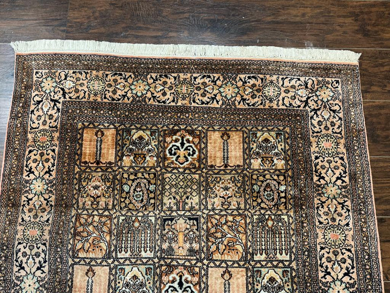 Indian Kashmiri Silk Rug 4x6, Panel Design, Multicolor, Fine by Jewel Rugs