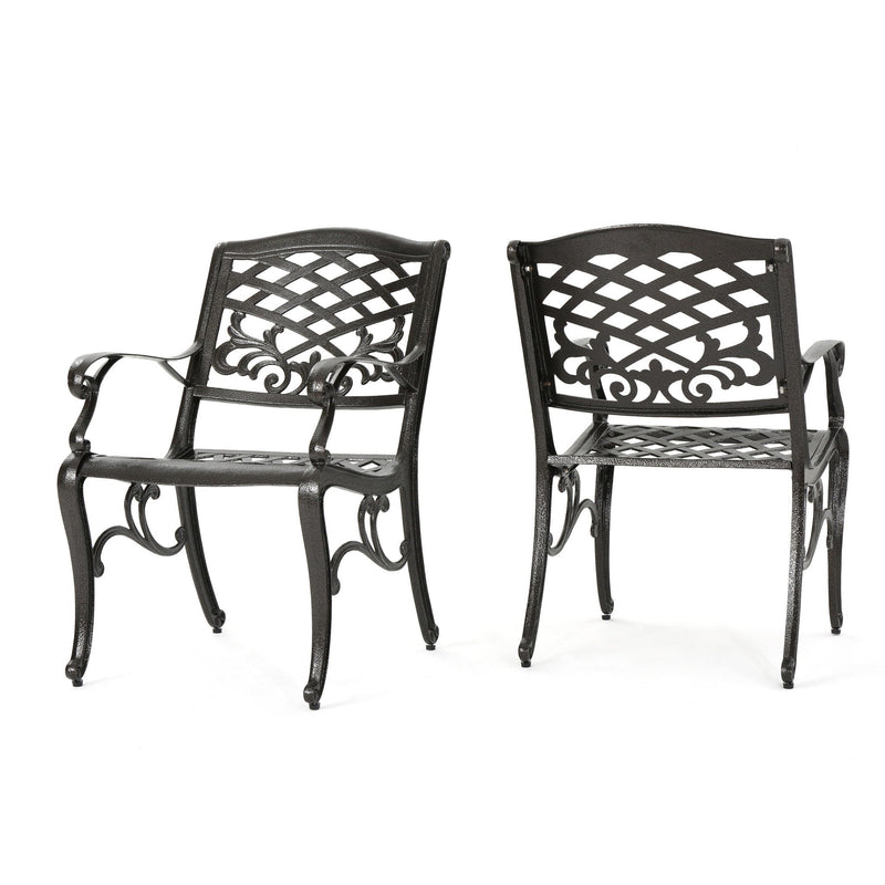 Luminea Outdoor Aluminum Dining Chair with Scroll Design, Bronze by HouseOfZazla
