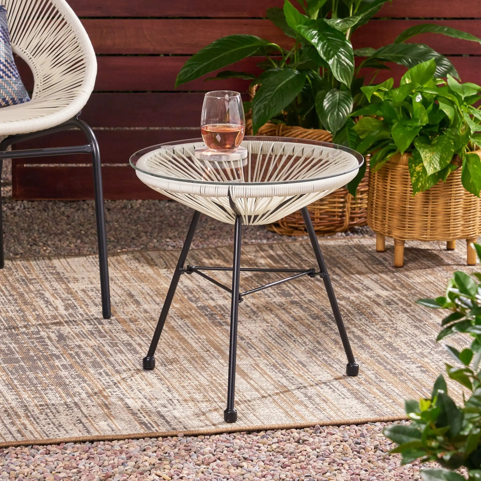 Nusa Modern Rattan Side Table With Tempered Glass Top by HouseOfZazla