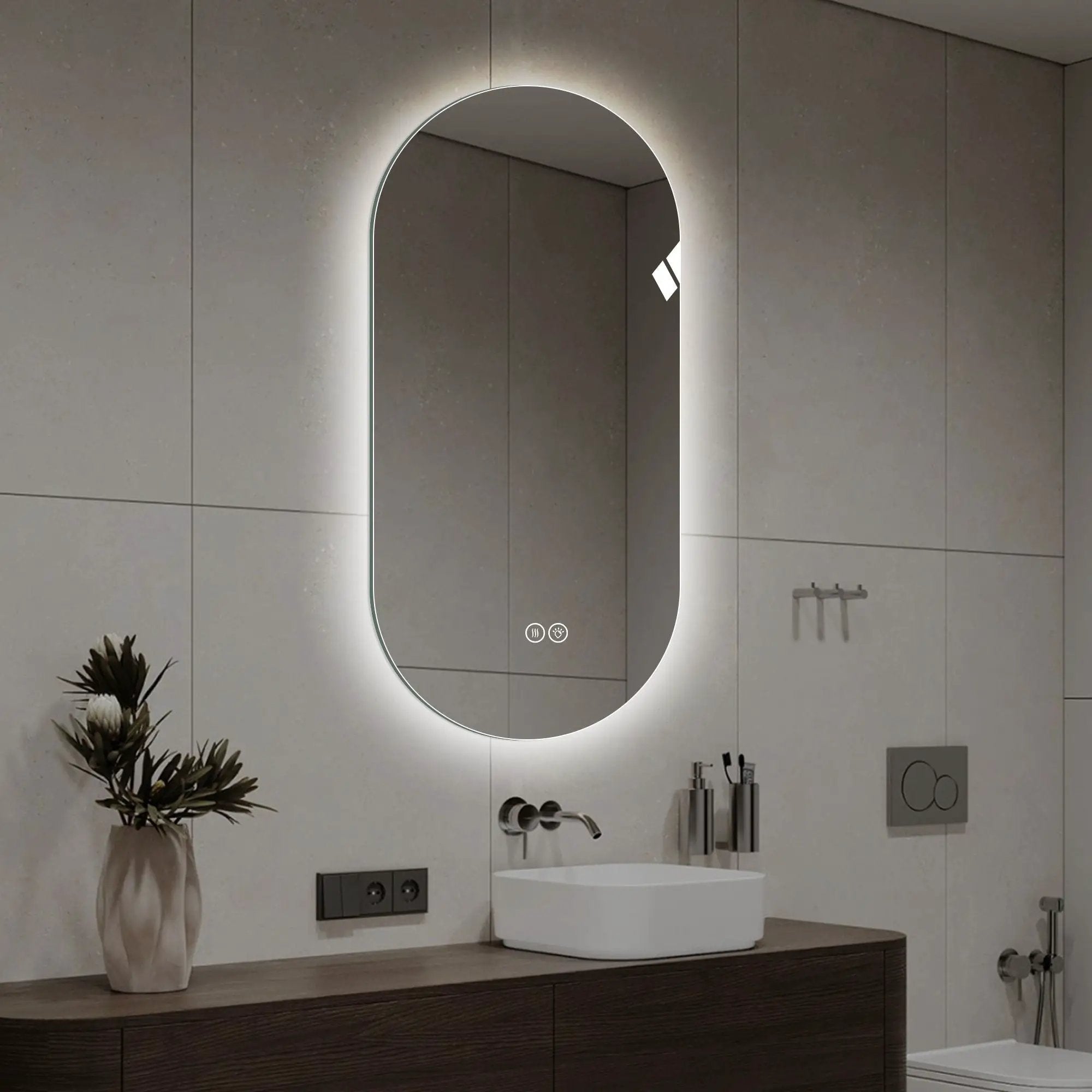 Smart Wall Mounted LED Touch Screen Mirror With Anti-Fog Function And Adjustable Lighting by Unique Piece Furniture