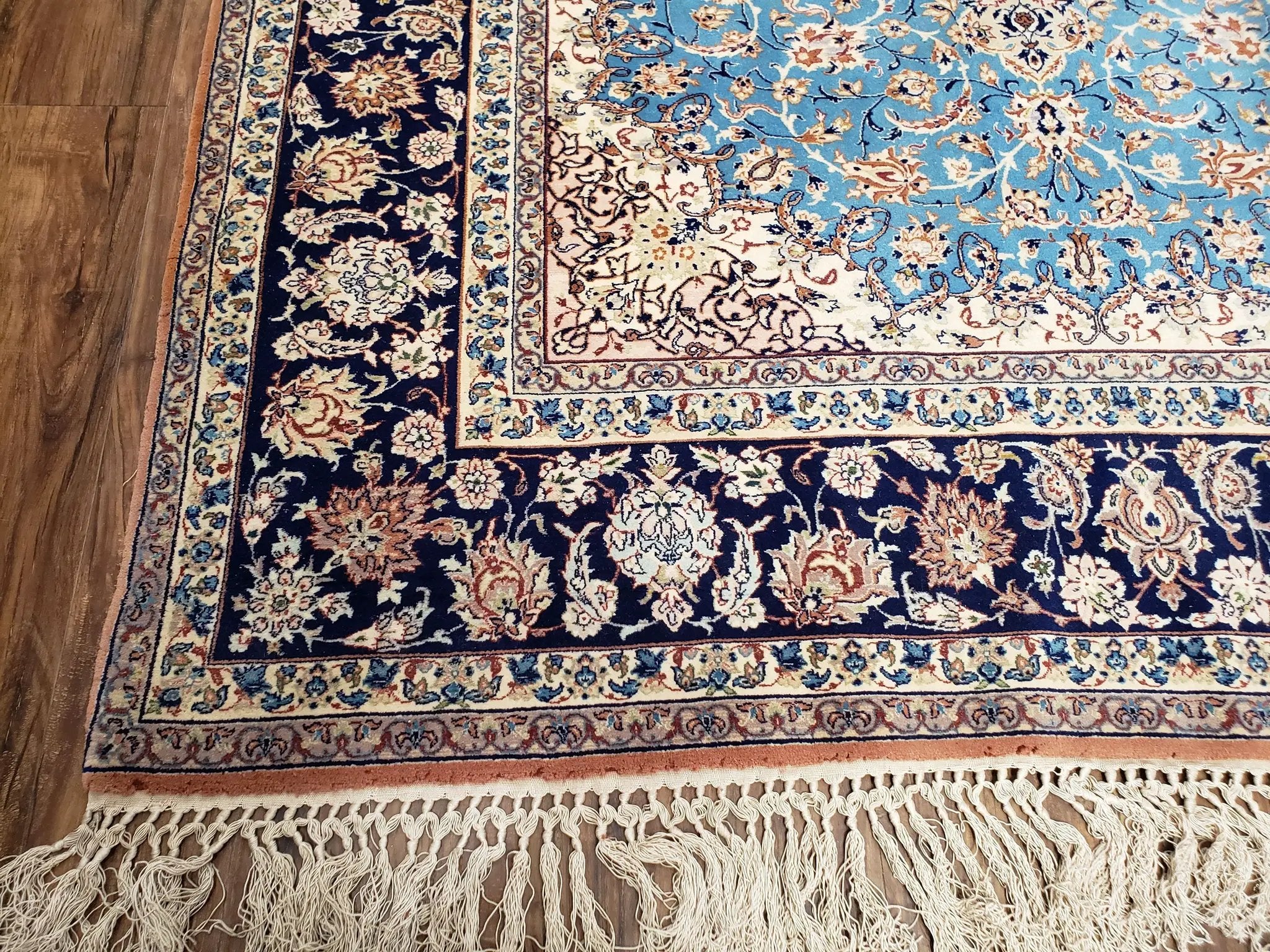 Persian Isfahan Rug, Kork Wool on Silk Foundation, Sky Blue, Hand-Knotted, 5' 1" x 7' 8" by Jewel Rugs