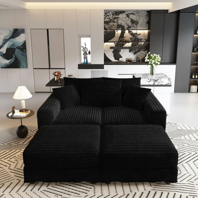 Convertible Deep Seat Sofa With Soft Pillows And Ottomans