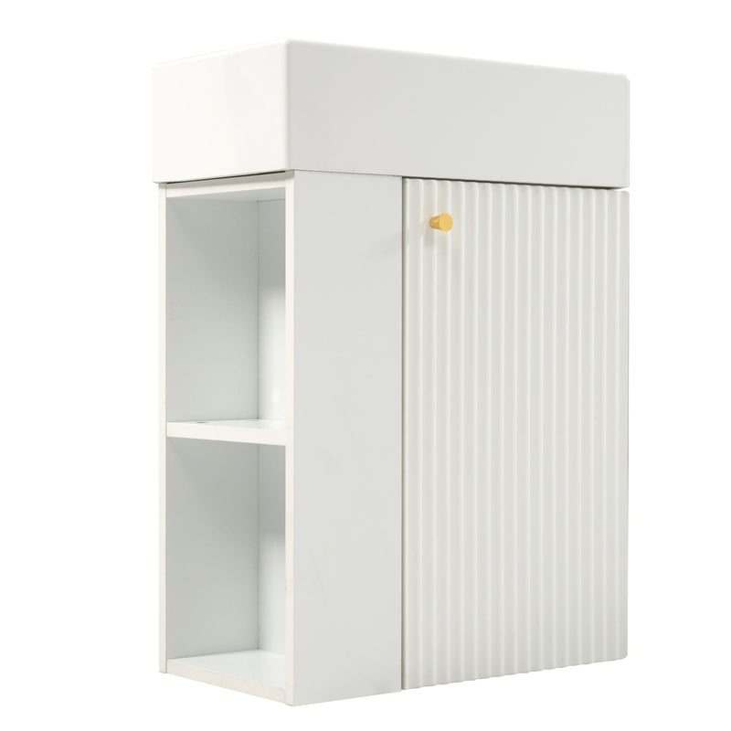 Floating Bathroom Vanity With Resin Basin, Left Side Storage - White by HouseOfZazla