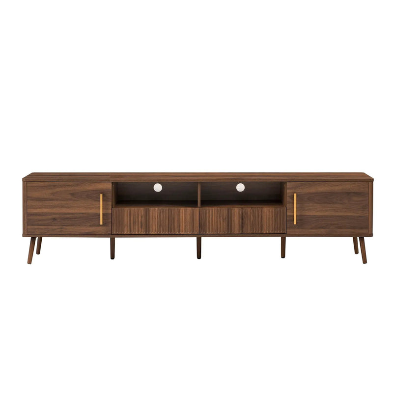 TV Stand For TVs Up To 85" With Soft-Close Doors, Open Shelf, Cable Management - Walnut by HouseOfZazla