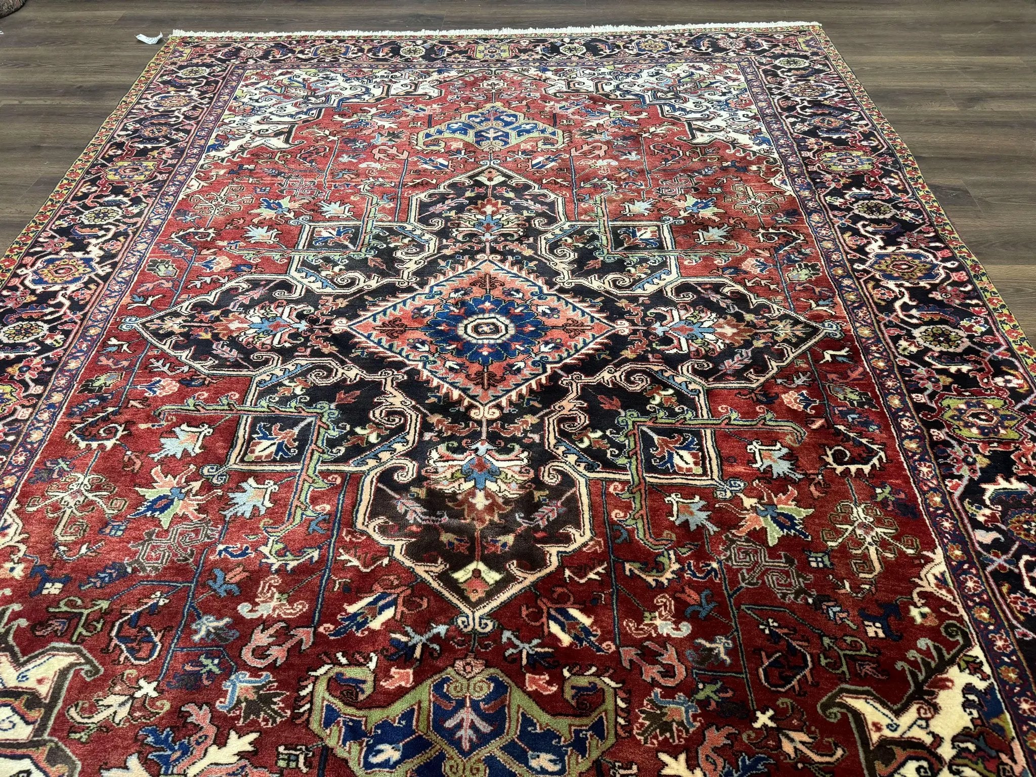 Antique Persian Heriz Rug 8x11, Geometric Tribal Wool Carpet, Brick Red by Jewel Rugs