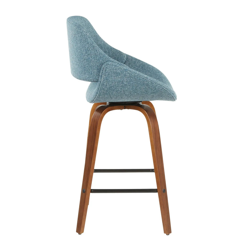 Fabrico - Mid-Century Modern Counter Stool (Set of 2) - Walnut / Blue by HouseOfZazla