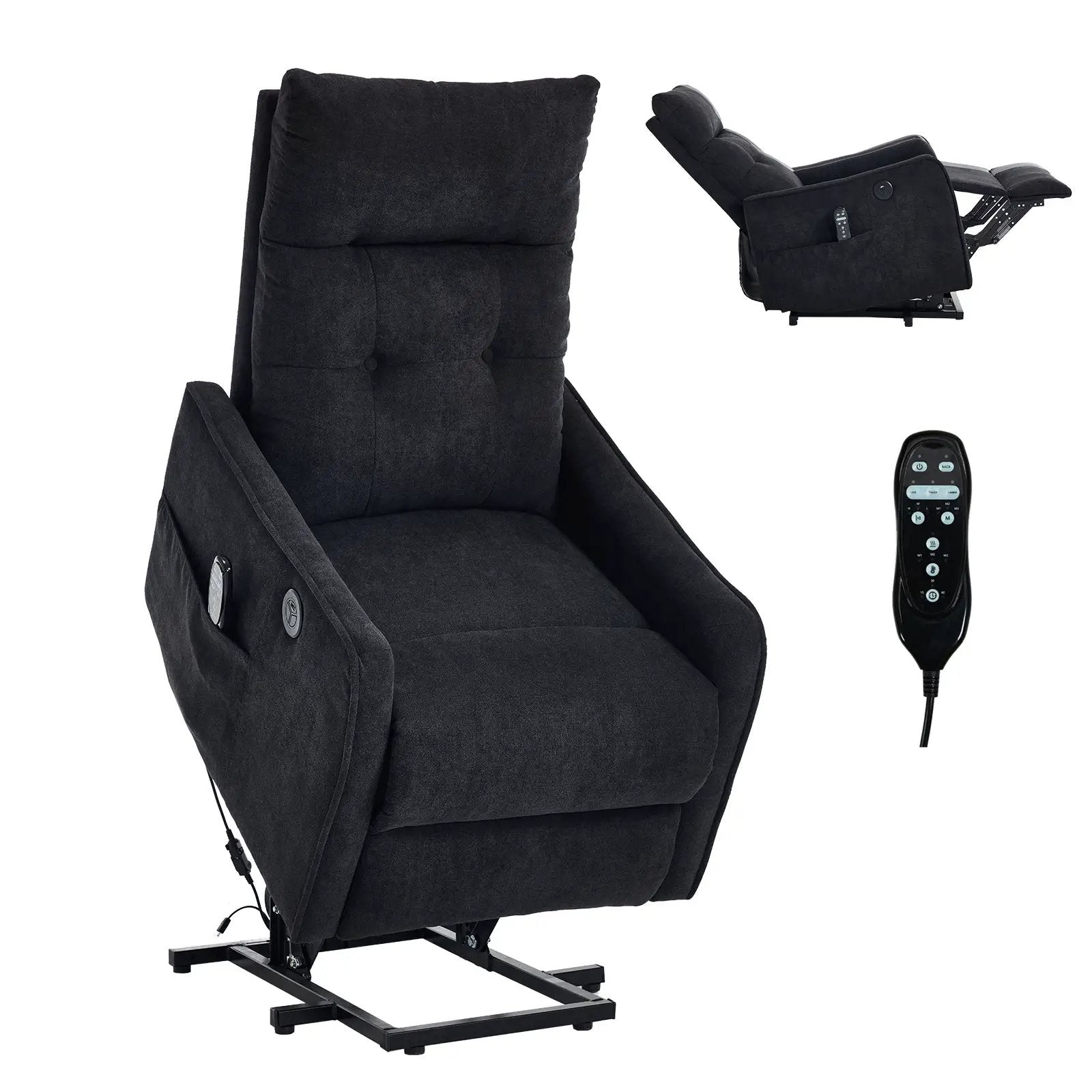 Black Chenille Single Motor Power Lift Recliner Chair by HouseOfZazla