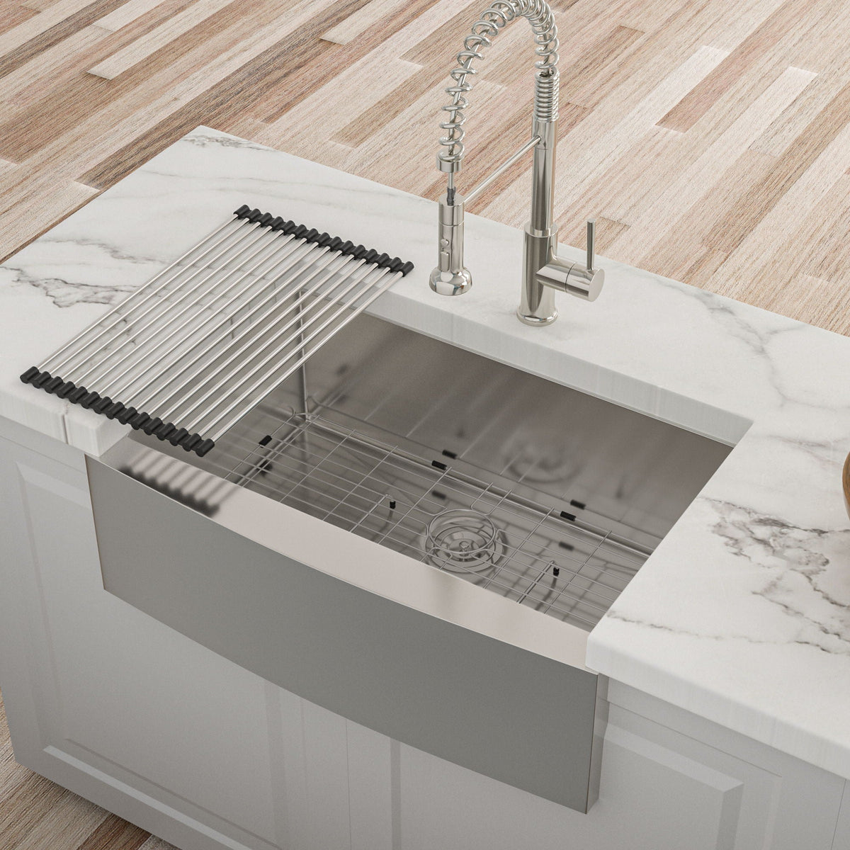 Farmhouse Kitchen Sink Stainless Steel Apron Front with Deep Single Bowl - Gray, photo 21 of 34