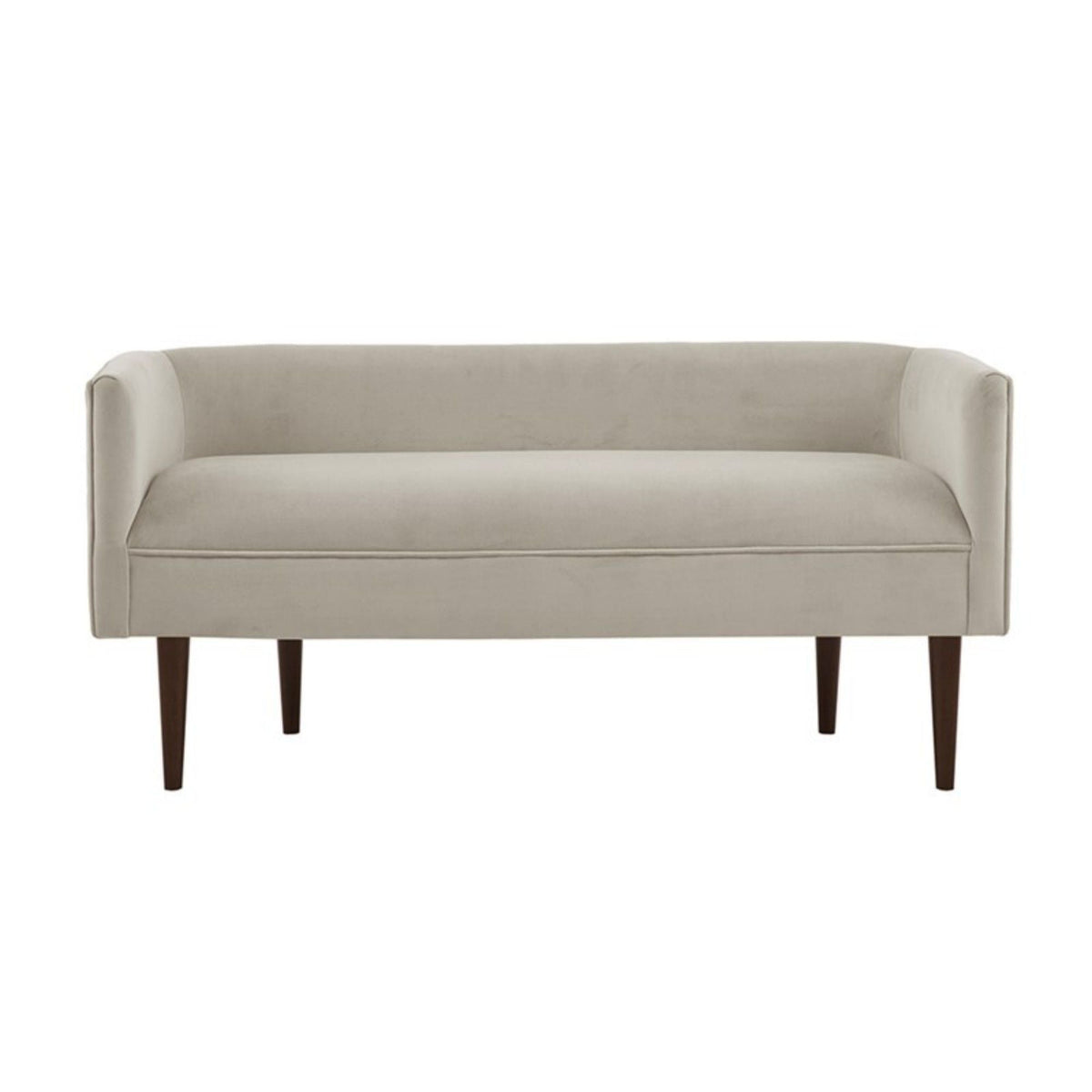Cream Accent Bench with Low Back & Sides – Upholstered, Solid Wood Legs
