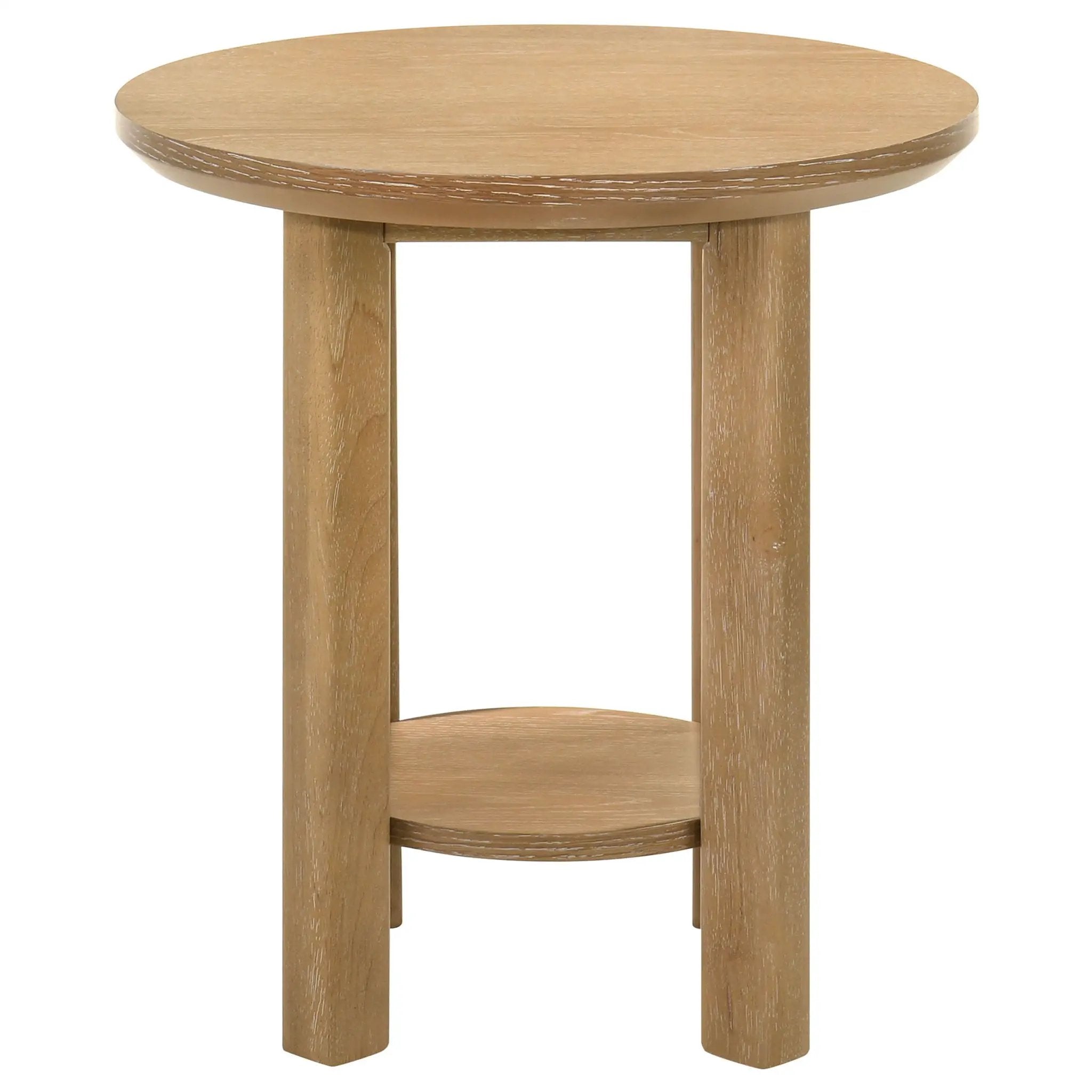 Ottowa Round Wood Side End Table with Shelf Light Oak by Unique Piece Furniture