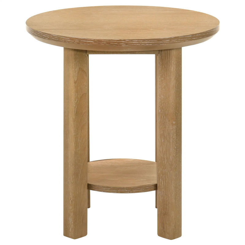 Ottowa Round Wood Side End Table with Shelf Light Oak by Unique Piece Furniture