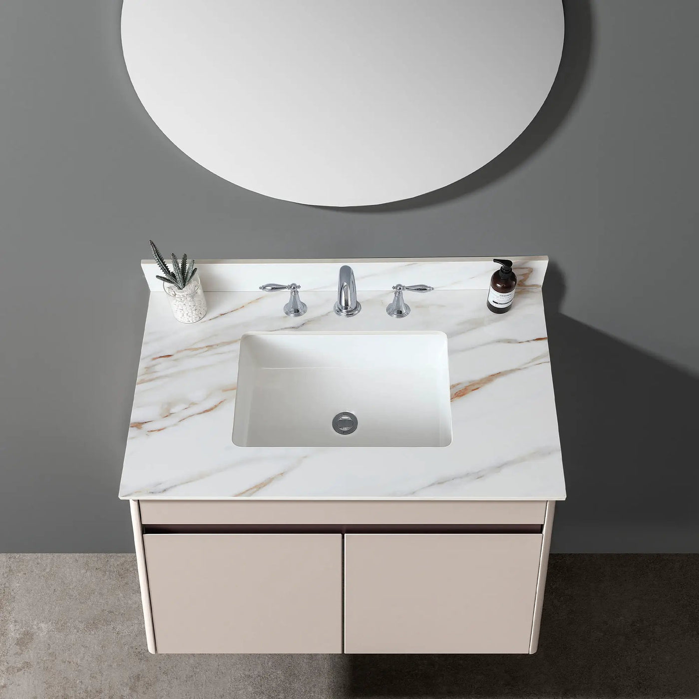 Vanity Top With Undermount Sink And Backsplash, Sintered Stone by HouseOfZazla