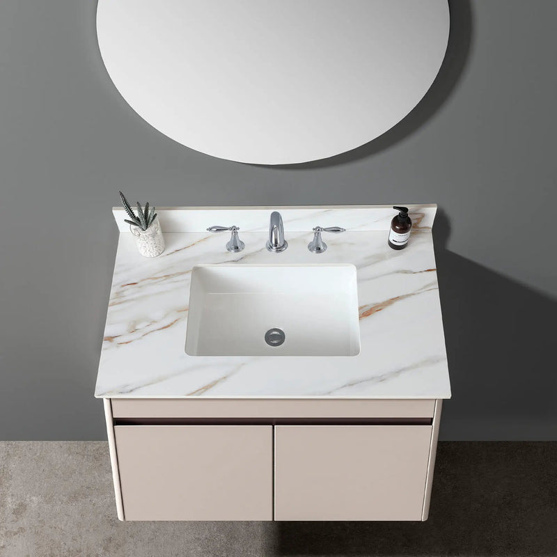 Vanity Top With Undermount Sink And Backsplash, Sintered Stone by HouseOfZazla