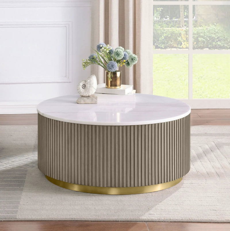 Jason Round White Marble Top Coffee Table Greige by Unique Piece Furniture