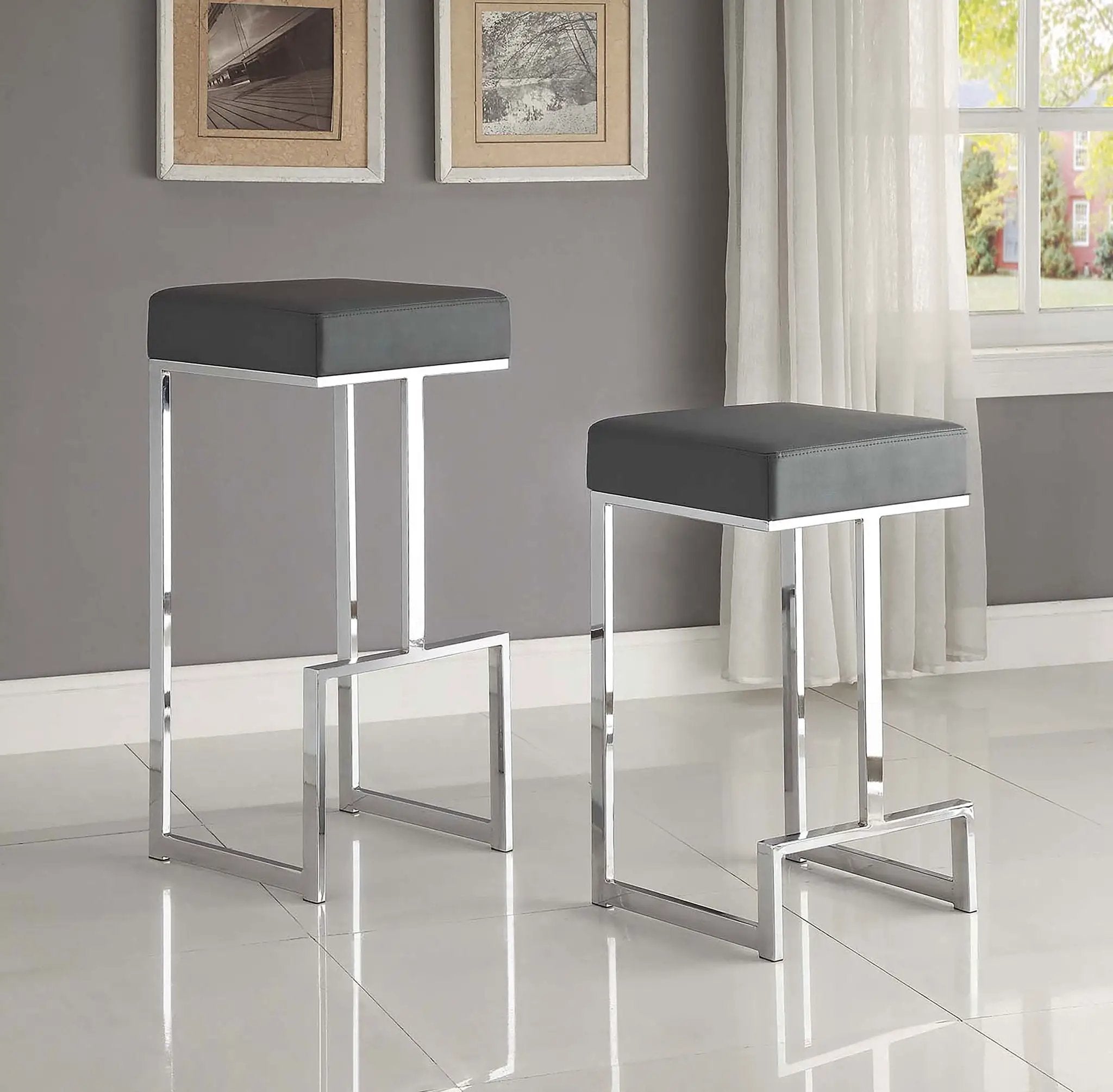 Gervase Square Counter Height Stool Grey and Chrome by Unique Piece Furniture