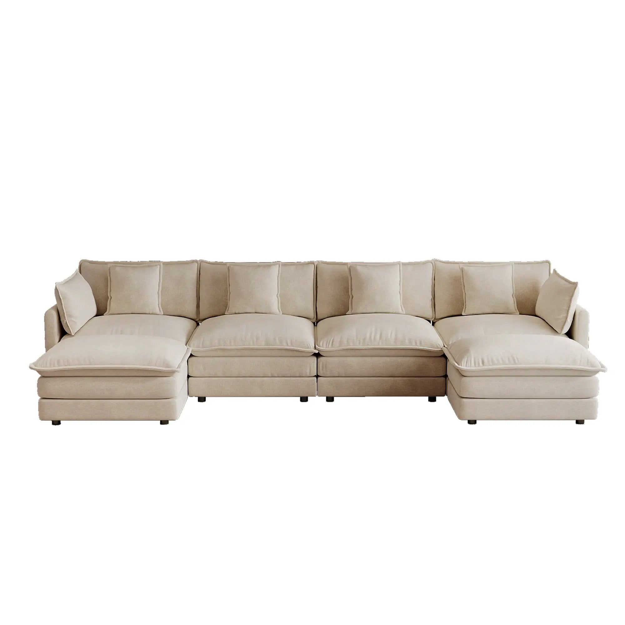 Oversized U Shape Sofa with 2 Ottomans in Light Coffee by HouseOfZazla