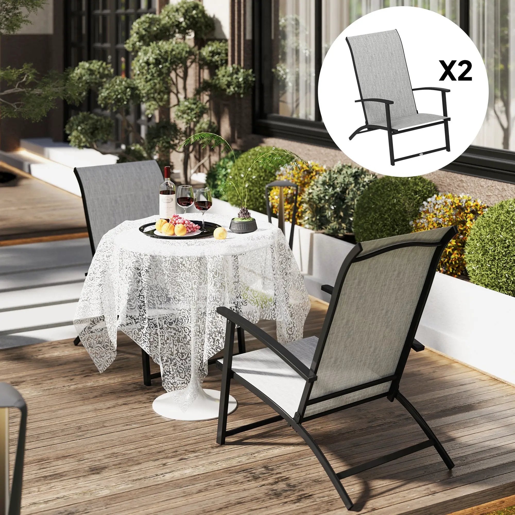 Outsunny Folding Patio Chairs Set of 2, Portable Outdoor Dining Chairs with High Back, Armrests by HouseOfZazla