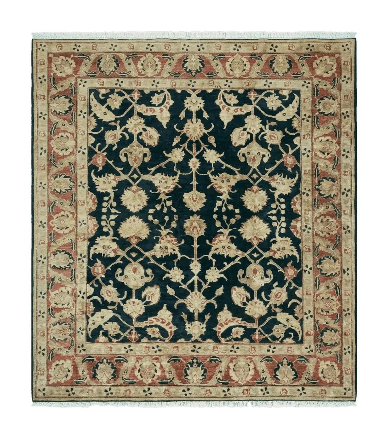 8' X 9' Handmade Pakistan Wool Cotton Rug Peshawar Black Floral Nice # 200C by Jewel Rugs
