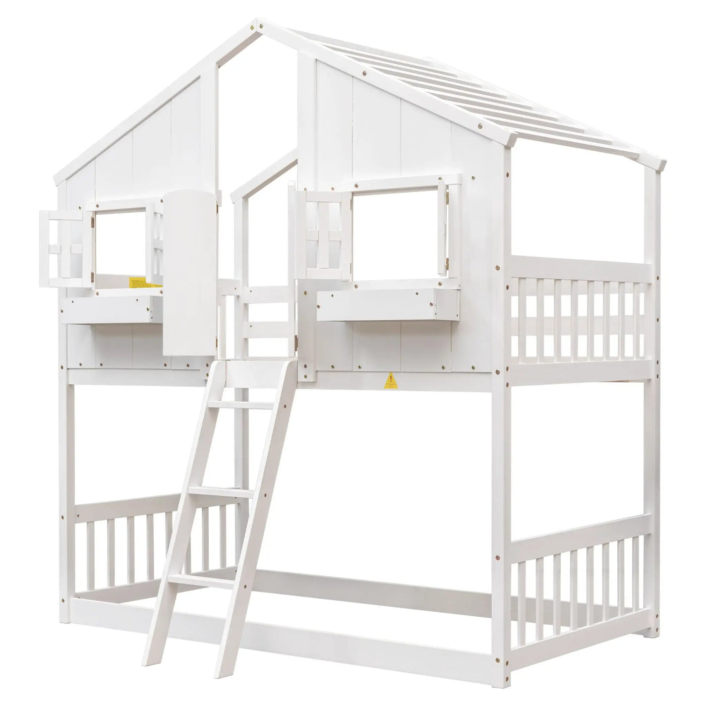House Bunk Bed With Roof, Window, Window Box, Door, With Safety Guardrails And Ladder by HouseOfZazla