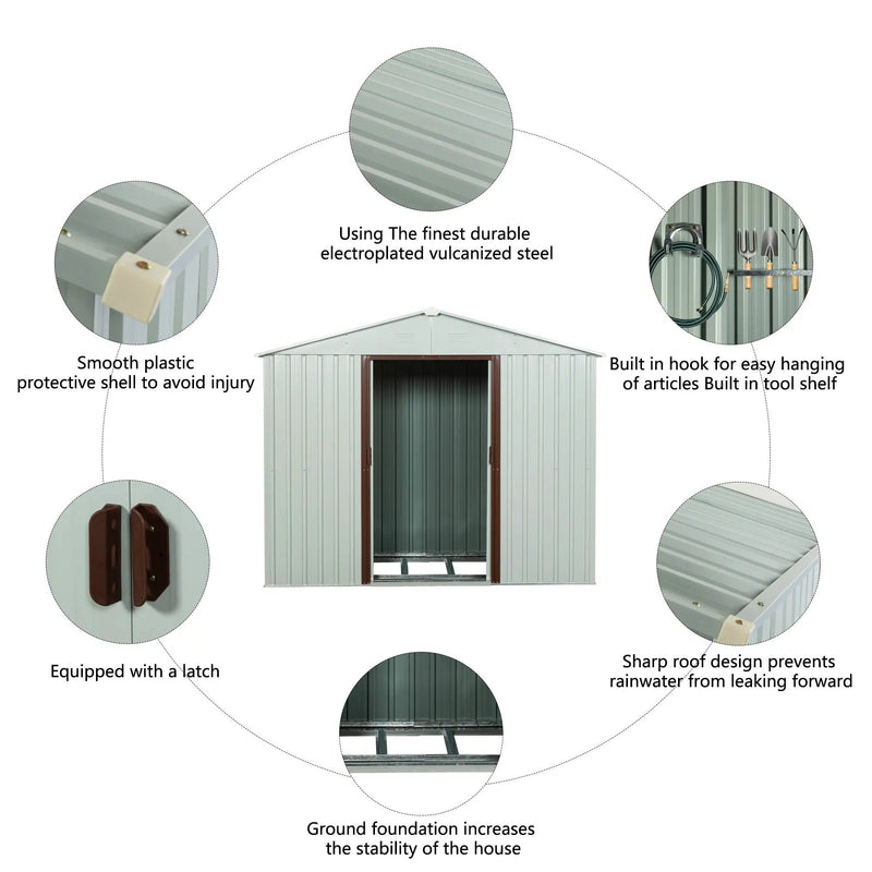 Ry-Sdyx56-W Outdoor Metal Storage Shed - White by HouseOfZazla