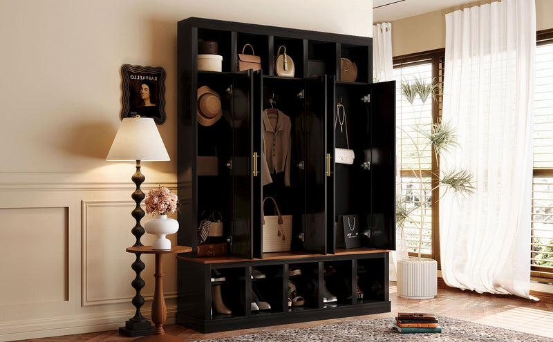Farmhouse Entryway Storage Cabinet with Coat Closet - Black, photo 3 of 10