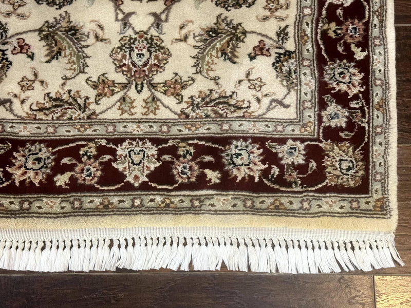 Pak Persian Runner Rug 2.8 x 8, Handmade Vintage Carpet, Beige and Maroon, Wool and Silk Highlights by Jewel Rugs