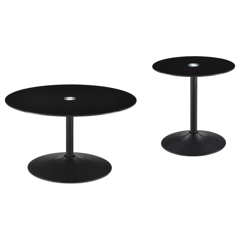 Ganso 2-piece Round Glass Top Coffee and End Table Set Black by Unique Piece Furniture