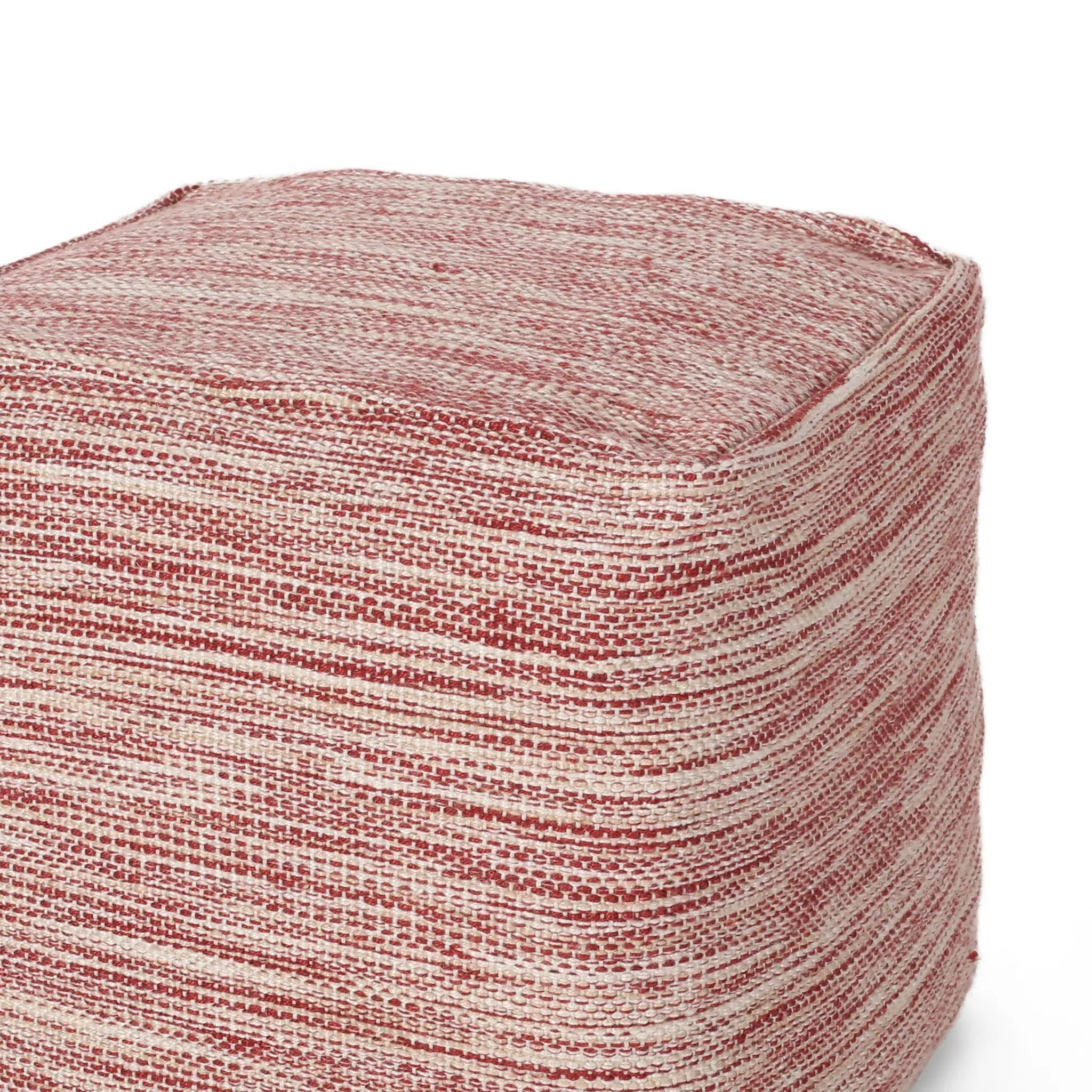 Enigma - Yarn And Cotton Square Pouf Ottoman With Polystyrene Beads - Red / White by HouseOfZazla
