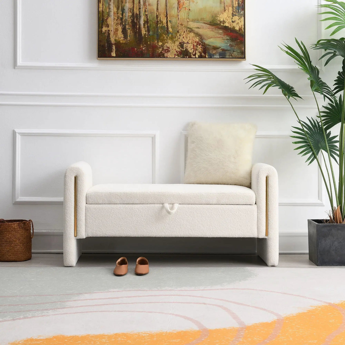 Modern Teddy Upholstered Large Bed End Bench With Arms And Storage by HouseOfZazla