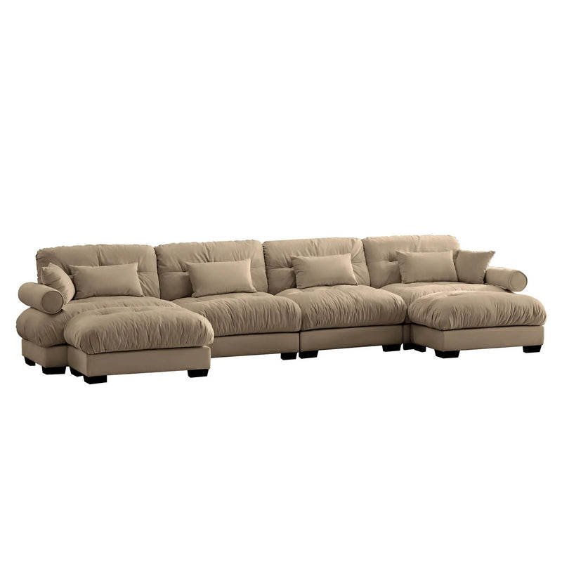 Modern Sectional Sofa With Ottoman, Round Bolster Armrests, Waist And Throw Pillows by Unique Piece Furniture