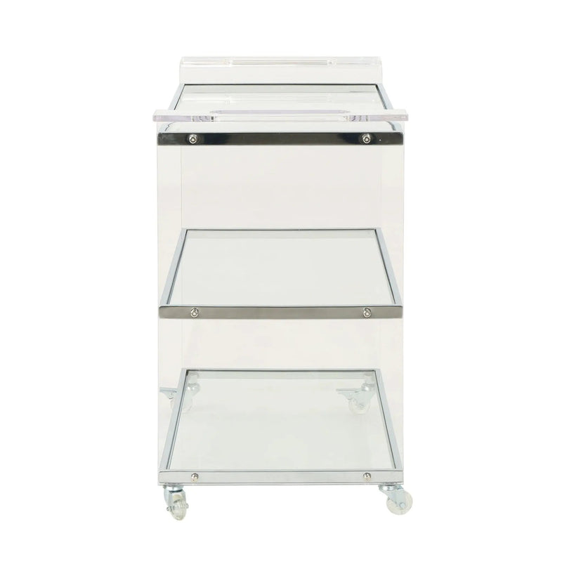 Elegant Acrylic Bar Cart With Tempered Glass Shelves And Rattan Metal Frame - Clear by HouseOfZazla