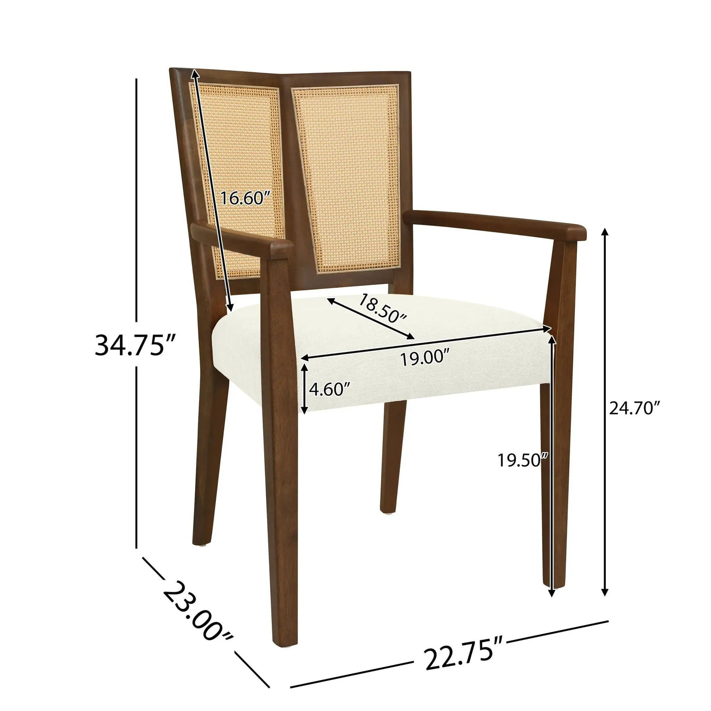 Mid Century Modern Arm Dining Chairs With Rattan Backrest by HouseOfZazla