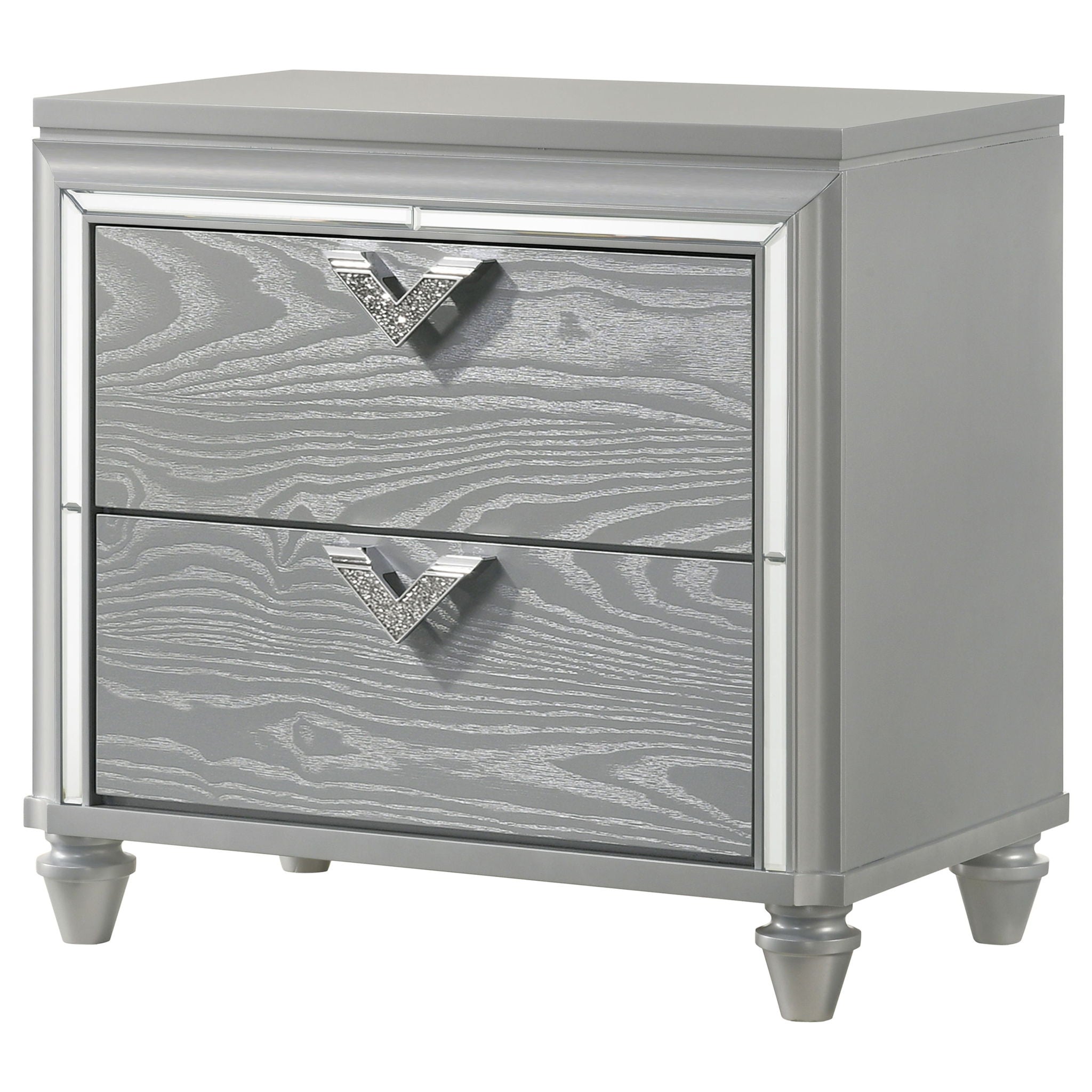 Delacroix - 2 Drawer Nightstand With Felt Lined Top Drawer - Silver by HouseOfZazla