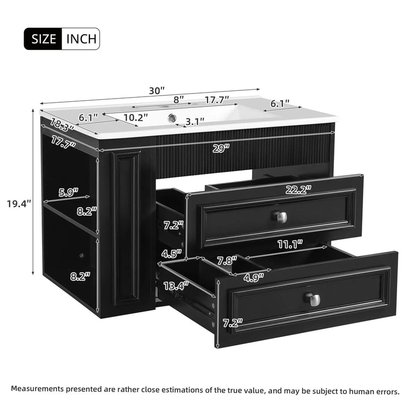 Wall Mounted Bathroom Vanity With 2 Drawers, Sink, Floating Storage Unit by Unique Piece Furniture