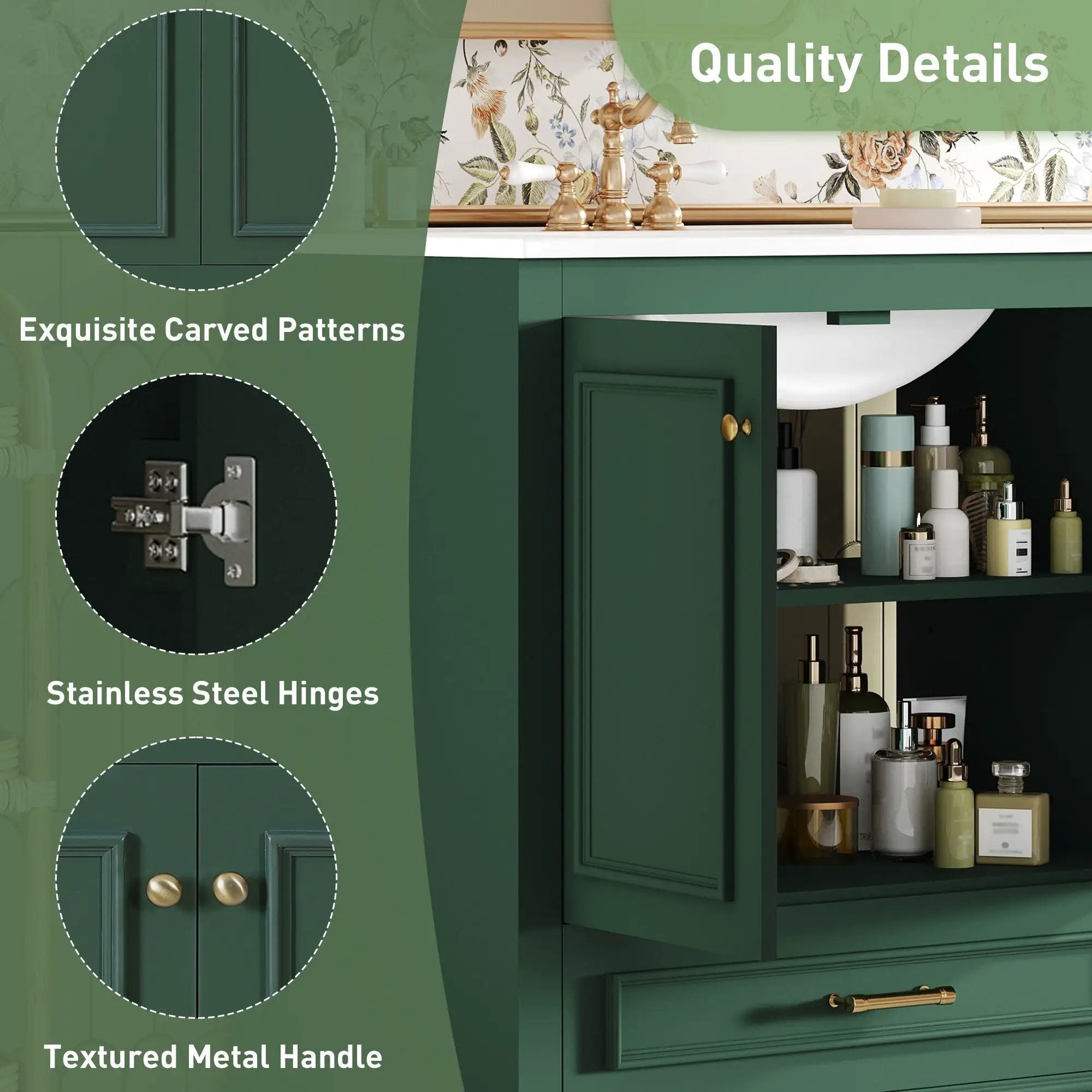 Bathroom Vanity With Sink, Cabinet & 2 Soft Closing Doors & Adjustable Shelf by HouseOfZazla