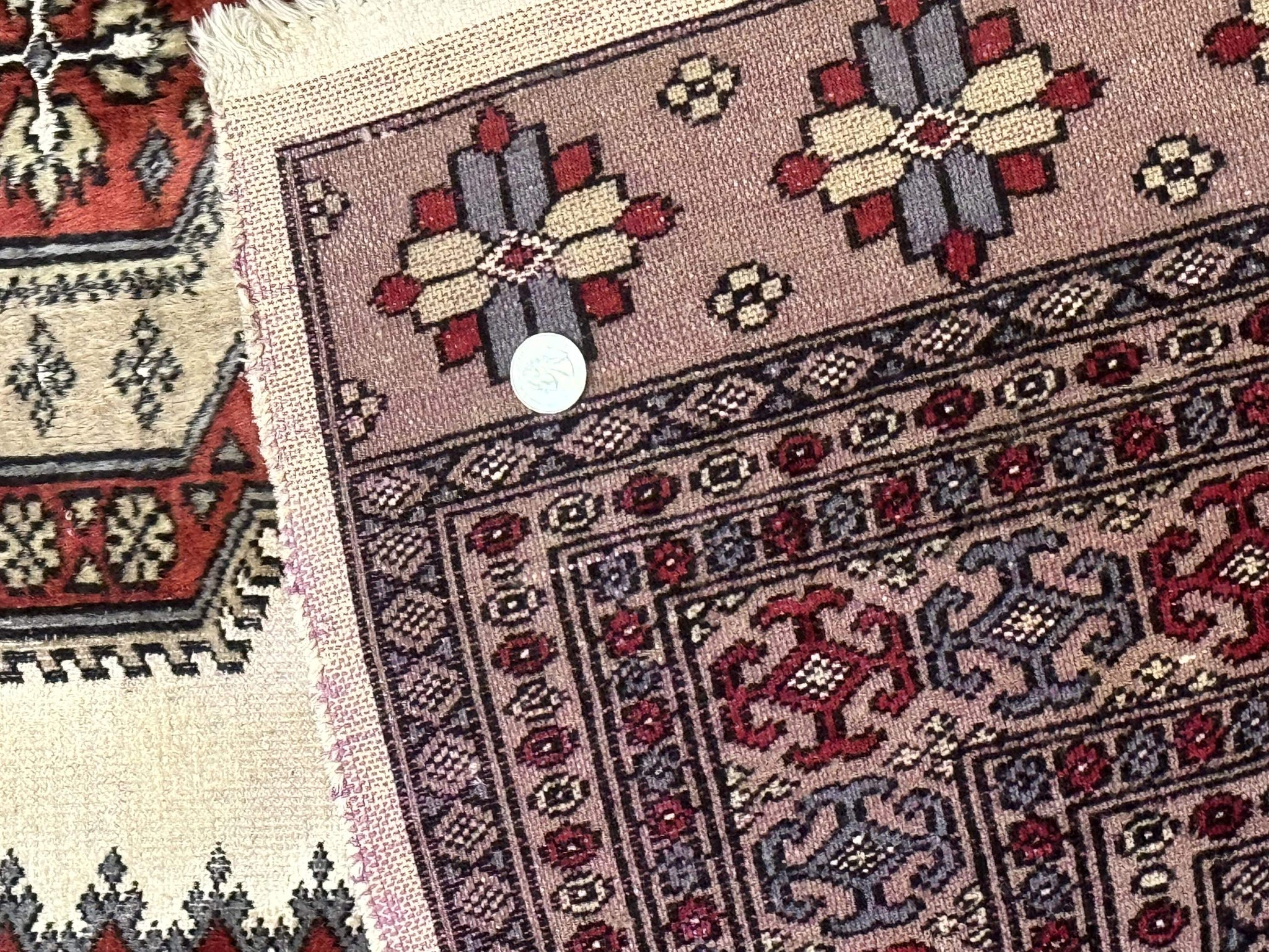 Pakistani Turkoman Rug 4x6, Semi Open Field, Ivory, Vintage by Jewel Rugs