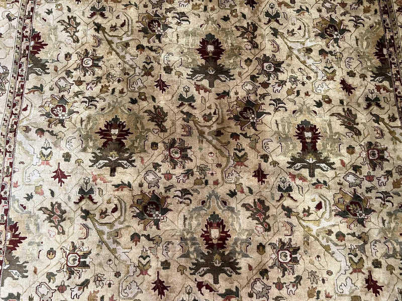 Indian Mahal Rug 8x10, Allover Floral Mahal Oriental Carpet 8 x 10, Handmade Hand Knotted Wool Rug, Indo Persian Area Rug, Tea-Washed Tan by Jewel Rugs