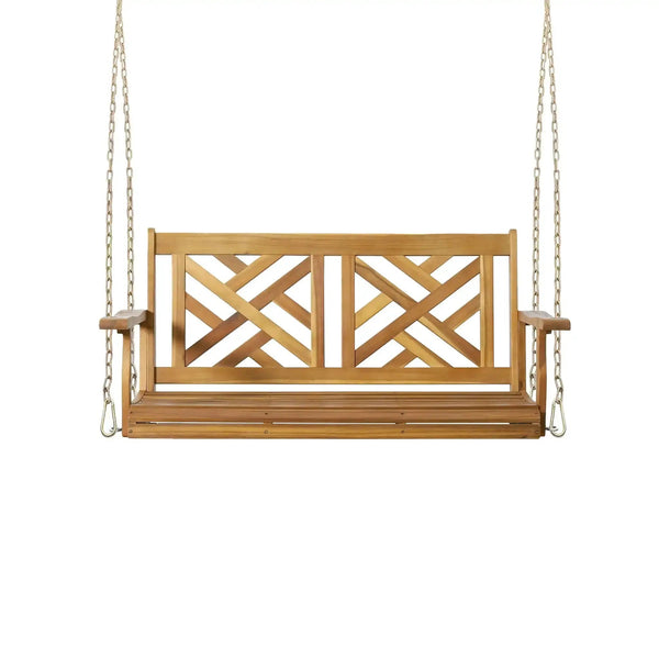 Alejandro Acacia Wood Porch Swing with Slat Panel Seating